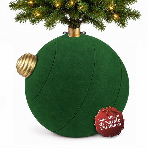 Base Albero di Natale a Palla Gigante Effetto Velluto 41x41x44 cm per Alberi fino a 180 cm - Copribase con Aggancio Ø 4 cm, Rosso Bordeaux Verde