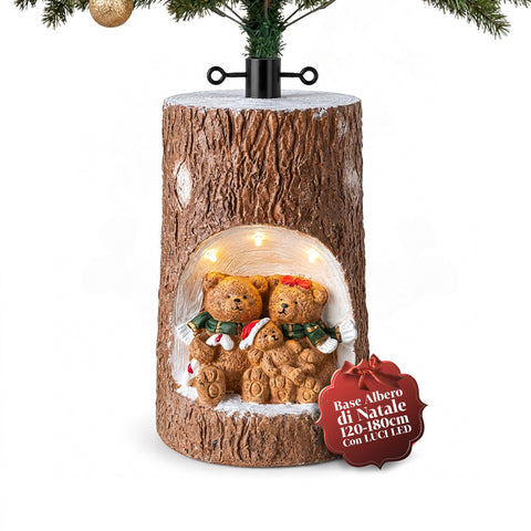 Base Albero di Natale a Tronco con LED Animati e Personaggi 3D per Alberi fino a 180 cm - Copribase in Ferro e Magnesio con Aggancio Ø 4 cm