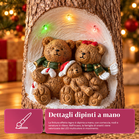 Base Albero di Natale a Tronco con LED Animati e Personaggi 3D per Alberi fino a 180 cm - Copribase in Ferro e Magnesio con Aggancio Ø 4 cm