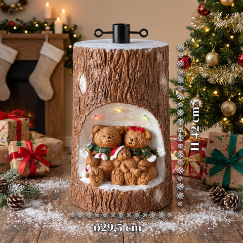 Base Albero di Natale a Tronco con LED Animati e Personaggi 3D per Alberi fino a 180 cm - Copribase in Ferro e Magnesio con Aggancio Ø 4 cm