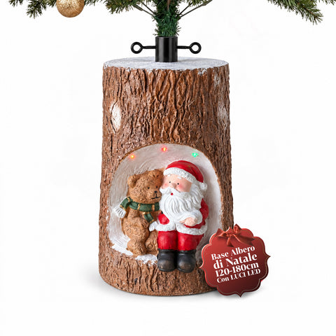 Base Albero di Natale a Tronco con LED Animati e Personaggi 3D per Alberi fino a 180 cm - Copribase in Ferro e Magnesio con Aggancio Ø 4 cm
