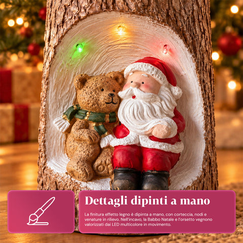 Base Albero di Natale a Tronco con LED Animati e Personaggi 3D per Alberi fino a 180 cm - Copribase in Ferro e Magnesio con Aggancio Ø 4 cm