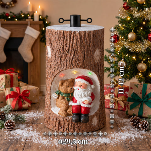 Base Albero di Natale a Tronco con LED Animati e Personaggi 3D per Alberi fino a 180 cm - Copribase in Ferro e Magnesio con Aggancio Ø 4 cm