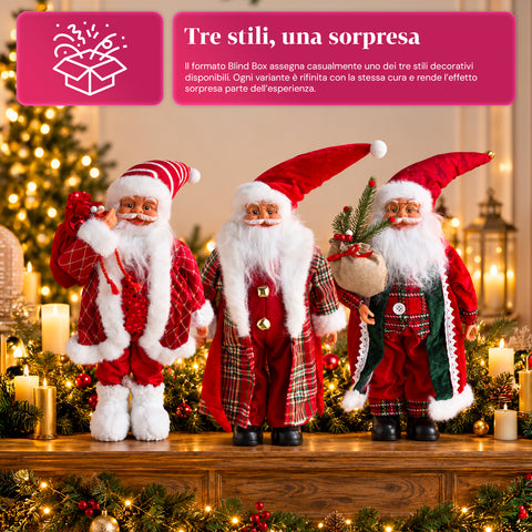 Babbo Natale con Luci e Musica, Statua Natalizia Decorativa 65-95-120 cm, Ornamento Luminoso a Batteria - Blind Box