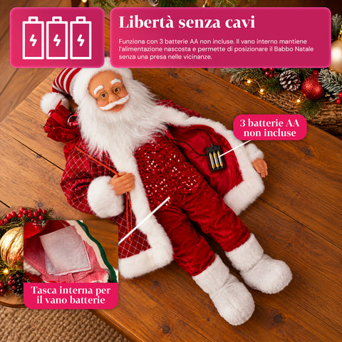 Babbo Natale con Luci e Musica, Statua Natalizia Decorativa 65-95-120 cm, Ornamento Luminoso a Batteria - Blind Box