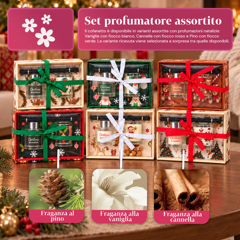 Set Profumatore per Ambienti con Diffusore a Bastoncini e Candela Profumata, Fragranze Natalizie, Cofanetto Regalo di Natale