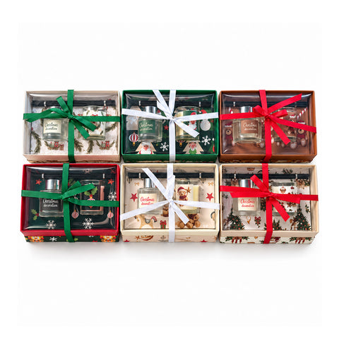 Set Profumatore per Ambienti con Diffusore a Bastoncini e Candela Profumata, Fragranze Natalizie, Cofanetto Regalo di Natale