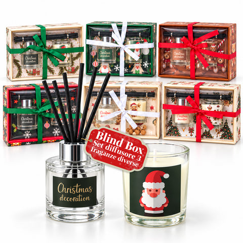 Set Profumatore per Ambienti con Diffusore a Bastoncini e Candela Profumata, Fragranze Natalizie, Cofanetto Regalo di Natale