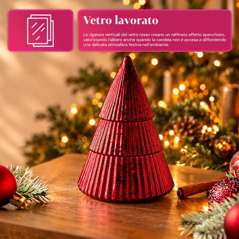 Candela Profumata in Vetro Decorato a Forma di Sfera o Albero – Fragranze Pino, Cannella e Vaniglia – Contenitore Riutilizzabile