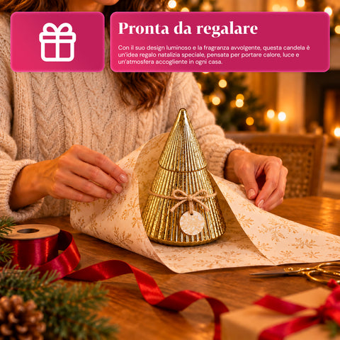 Candela Profumata in Vetro Decorato a Forma di Sfera o Albero – Fragranze Pino, Cannella e Vaniglia – Contenitore Riutilizzabile