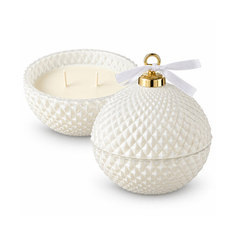 Candela Profumata in Vetro Decorato a Forma di Sfera o Albero – Fragranze Pino, Cannella e Vaniglia – Contenitore Riutilizzabile