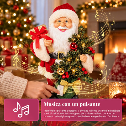 Babbo Natale con Albero 40 cm, Statuina Natalizia Musicale con Luci Lampeggianti, Batterie Incluse, Blindbox