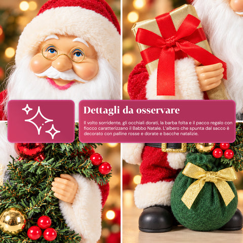 Babbo Natale con Albero 40 cm, Statuina Natalizia Musicale con Luci Lampeggianti, Batterie Incluse, Blindbox