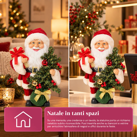 Babbo Natale con Albero 40 cm, Statuina Natalizia Musicale con Luci Lampeggianti, Batterie Incluse, Blindbox