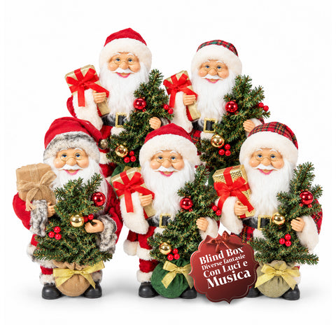 Babbo Natale con Albero 40 cm, Statuina Natalizia Musicale con Luci Lampeggianti, Batterie Incluse, Blindbox