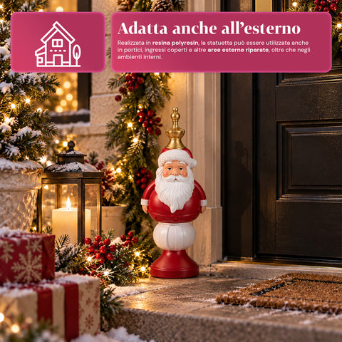 Statuetta Natalizia 35 cm in Resina, Decorazione Natale Babbo Natale, Soldatino Schiaccianoci e Orsetto, Rosso o Bianco, Interno Esterno