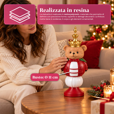 Statuetta Natalizia 35 cm in Resina, Decorazione Natale Babbo Natale, Soldatino Schiaccianoci e Orsetto, Rosso o Bianco, Interno Esterno