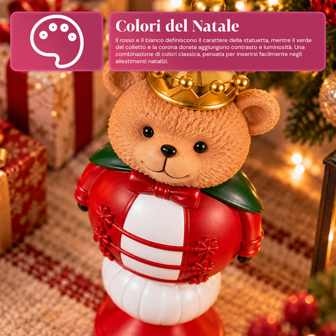 Statuetta Natalizia 35 cm in Resina, Decorazione Natale Babbo Natale, Soldatino Schiaccianoci e Orsetto, Rosso o Bianco, Interno Esterno