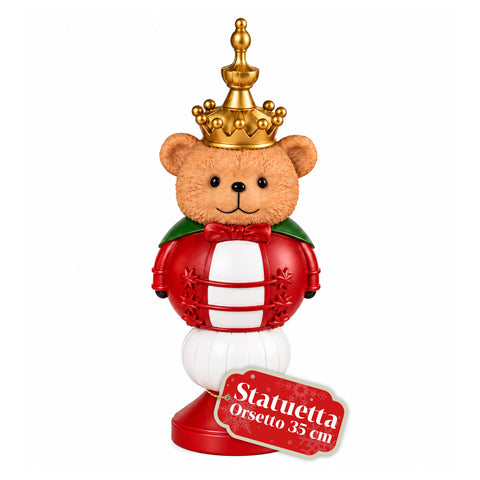 Statuetta Natalizia 35 cm in Resina, Decorazione Natale Babbo Natale, Soldatino Schiaccianoci e Orsetto, Rosso o Bianco, Interno Esterno