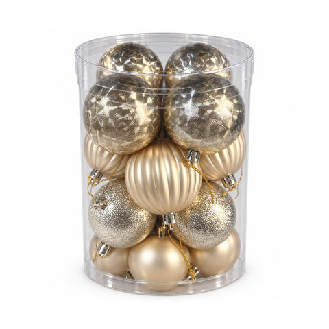 Set 16 Palline di Natale Infrangibili 7 cm - 4 Finiture Assortite Lucide, Opache e Glitterate - Decorazioni Albero e Casa - Rosso, Oro, Argento