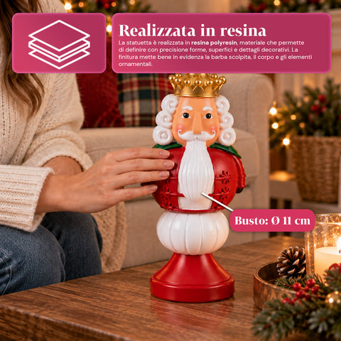 Statuetta Natalizia 35 cm in Resina, Decorazione Natale Babbo Natale, Soldatino Schiaccianoci e Orsetto, Rosso o Bianco, Interno Esterno