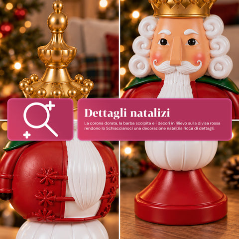 Statuetta Natalizia 35 cm in Resina, Decorazione Natale Babbo Natale, Soldatino Schiaccianoci e Orsetto, Rosso o Bianco, Interno Esterno