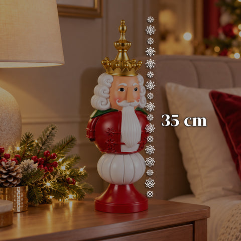 Statuetta Natalizia 35 cm in Resina, Decorazione Natale Babbo Natale, Soldatino Schiaccianoci e Orsetto, Rosso o Bianco, Interno Esterno