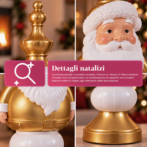 Statuetta Natalizia 35 cm in Resina, Decorazione Natale Babbo Natale, Soldatino Schiaccianoci e Orsetto, Rosso o Bianco, Interno Esterno