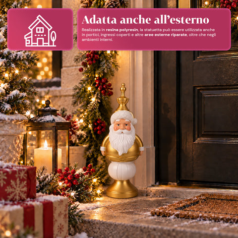 Statuetta Natalizia 35 cm in Resina, Decorazione Natale Babbo Natale, Soldatino Schiaccianoci e Orsetto, Rosso o Bianco, Interno Esterno