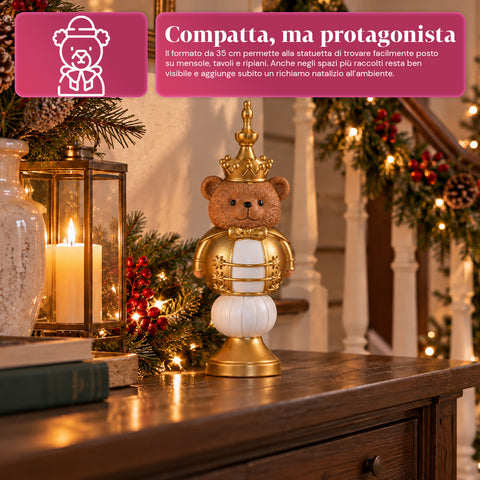 Statuetta Natalizia 35 cm in Resina, Decorazione Natale Babbo Natale, Soldatino Schiaccianoci e Orsetto, Rosso o Bianco, Interno Esterno