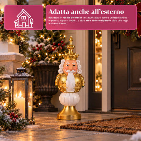 Statuetta Natalizia 35 cm in Resina, Decorazione Natale Babbo Natale, Soldatino Schiaccianoci e Orsetto, Rosso o Bianco, Interno Esterno