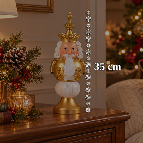 Statuetta Natalizia 35 cm in Resina, Decorazione Natale Babbo Natale, Soldatino Schiaccianoci e Orsetto, Rosso o Bianco, Interno Esterno