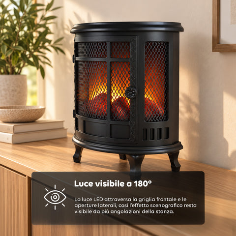 Caminetto Decorativo a LED con Effetto Fiamma Realistico, Lampada Ornamentale a Batteria Senza Calore, Design Vintage 30,5x16x35,5 cm