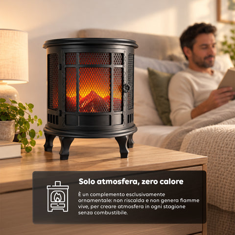 Caminetto Decorativo a LED con Effetto Fiamma Realistico, Lampada Ornamentale a Batteria Senza Calore, Design Vintage 30,5x16x35,5 cm