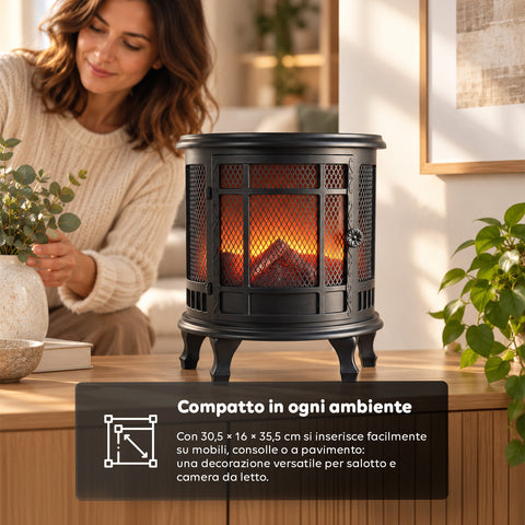 Caminetto Decorativo a LED con Effetto Fiamma Realistico, Lampada Ornamentale a Batteria Senza Calore, Design Vintage 30,5x16x35,5 cm