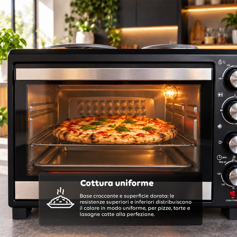 Fornetto Elettrico 40L con Doppia Piastra Elettrica, Grill, 5 Modalità di Cottura, Timer 120 Minuti, 100-250°C e Porta Doppio Vetro