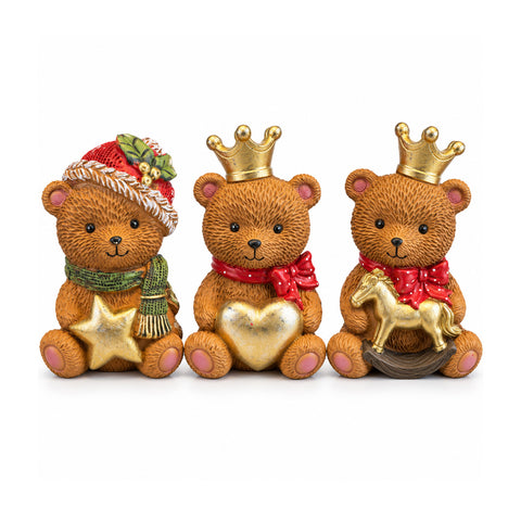 Orsetto decorativo natalizio in poliresina 16x15x21 cm, soprammobile orso Natale, statuina ornamento addobbo decorazione casa natalizia, assortiti