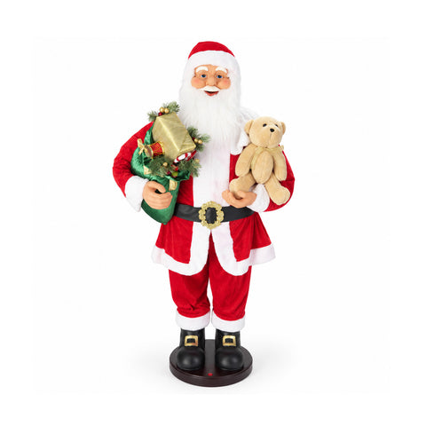 Babbo Natale Danzante 150 cm con Musica, Canto e Movimento - Decorazione Natalizia da Interno con Pulsante, Base 38 cm, Rosso