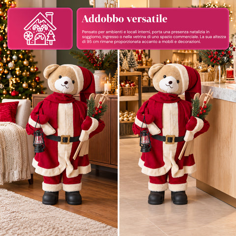 Orsetto Natalizio in peluche con abito rosso e bianco, tre misure per decorare gli interni