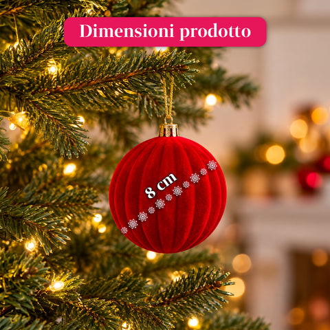 Set 12 palline di Natale vellutate 8 cm, tre trame diverse in ogni confezione, 3 colori disponibili, sfere opache per albero e decorazioni