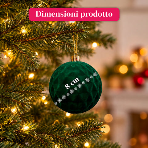Set 12 palline di Natale vellutate 8 cm, tre trame diverse in ogni confezione, 3 colori disponibili, sfere opache per albero e decorazioni