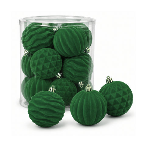 Set 12 palline di Natale vellutate 8 cm, tre trame diverse in ogni confezione, 3 colori disponibili, sfere opache per albero e decorazioni