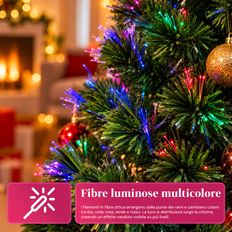 Albero di Natale in fibra ottica con giochi di luce e puntale a stella, 2 altezze 120 e 180 cm, rami in PVC, alimentazione con trasformatore
