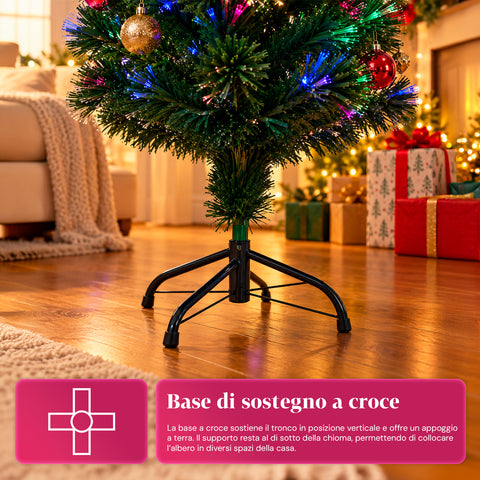 Albero di Natale in fibra ottica con giochi di luce e puntale a stella, 2 altezze 120 e 180 cm, rami in PVC, alimentazione con trasformatore