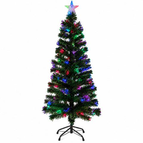 Albero di Natale in fibra ottica con giochi di luce e puntale a stella, 2 altezze 120 e 180 cm, rami in PVC, alimentazione con trasformatore