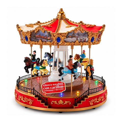 Ruota Panoramica Natalizia con Luci LED, Musica e Movimento Rotante, 2 Colori, Decorazione Natale Animata, Altezza 26 cm, Base 22 cm, Plastica