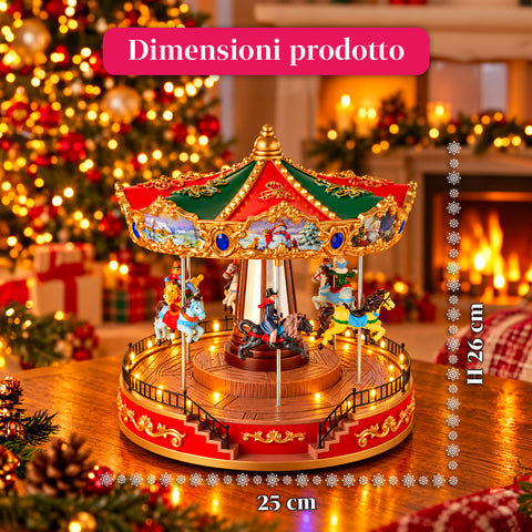 Ruota Panoramica Natalizia con Luci LED, Musica e Movimento Rotante, 2 Colori, Decorazione Natale Animata, Altezza 26 cm, Base 22 cm, Plastica