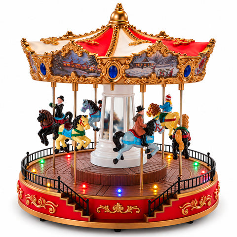 Ruota Panoramica Natalizia con Luci LED, Musica e Movimento Rotante, 2 Colori, Decorazione Natale Animata, Altezza 26 cm, Base 22 cm, Plastica