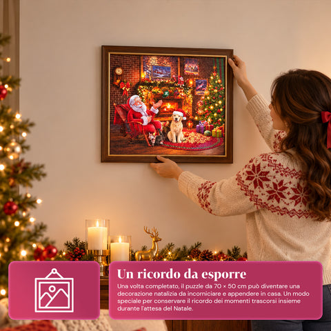 Calendario dell'Avvento Puzzle 1008 Pezzi da Assemblare in 24 Giorni, Scena Natalizia con Babbo Natale e Cane, Puzzle Finale 70x50 cm