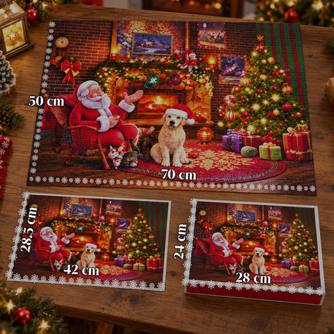 Calendario dell'Avvento Puzzle 1008 Pezzi da Assemblare in 24 Giorni, Scena Natalizia con Babbo Natale e Cane, Puzzle Finale 70x50 cm